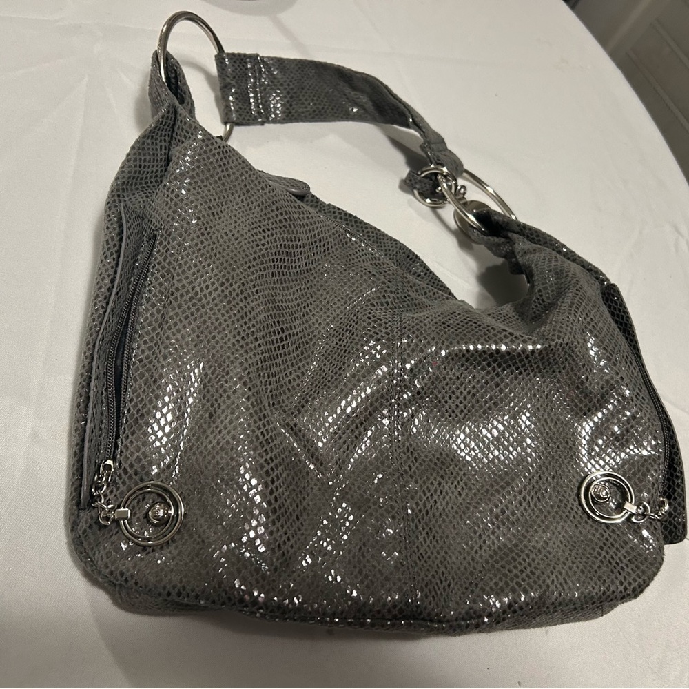 Jenifer Lopez Shimmery Black Hobo Bag with Silver Rings-Great Purse ! Sexy! - Picture 5 of 12